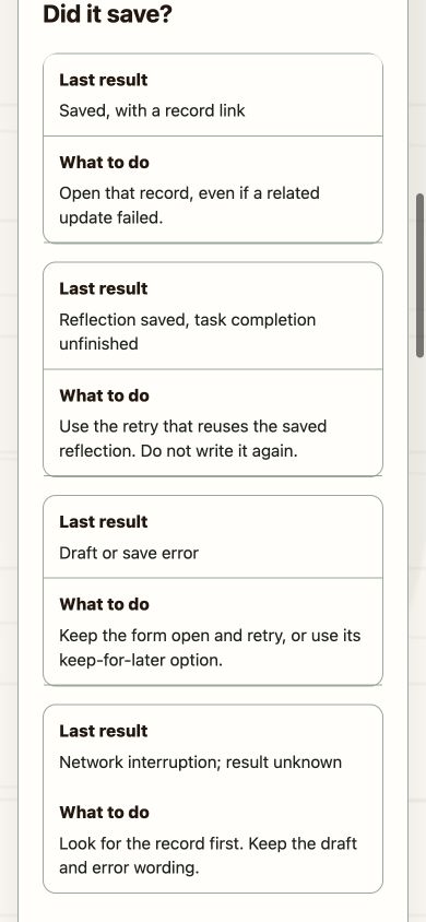 Example of recovery choices in the phone-sized help reader.
